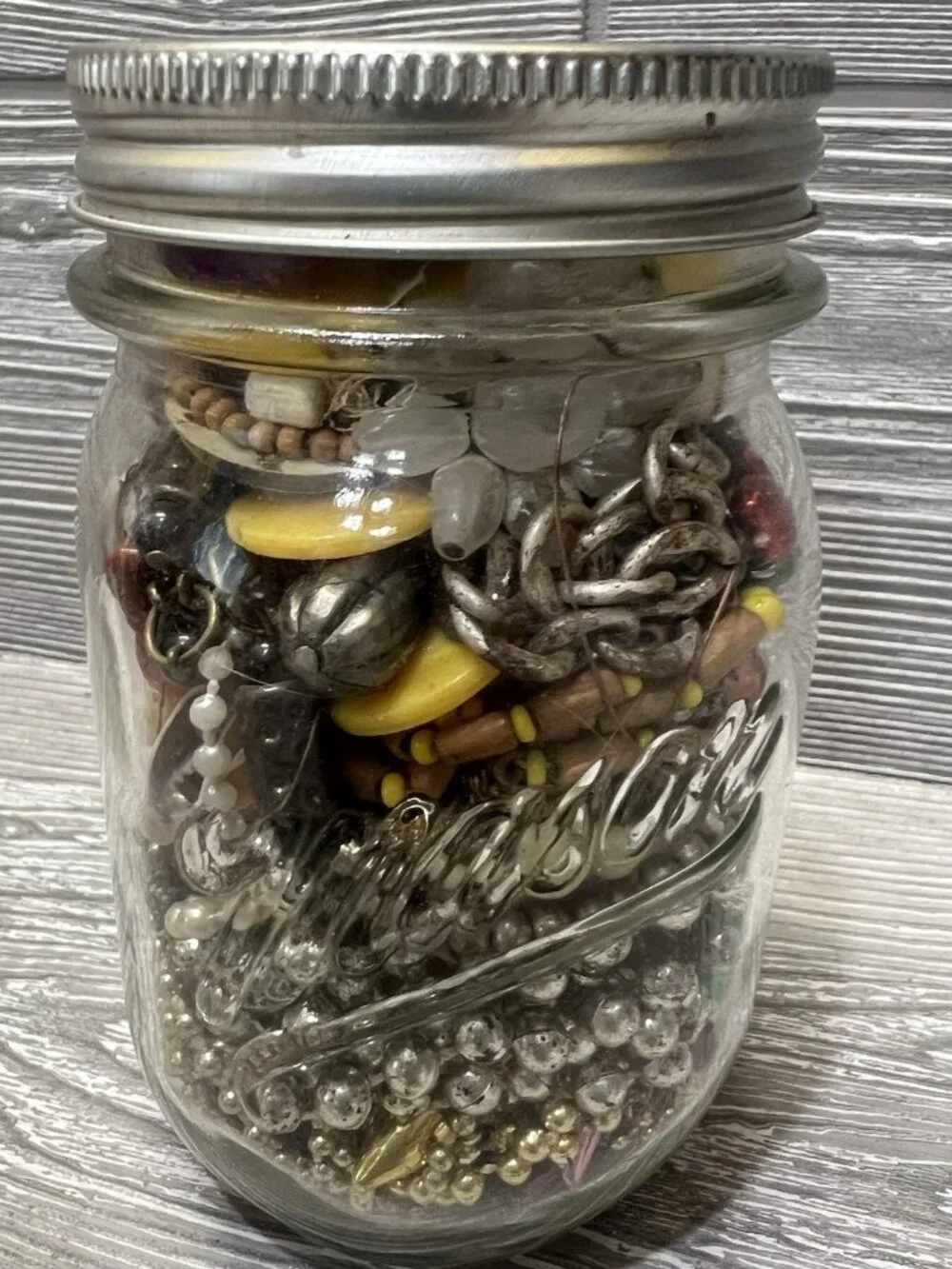 Bits and Pieces Crafting Junk Jewelry Making Decorative Vintage Jar READ